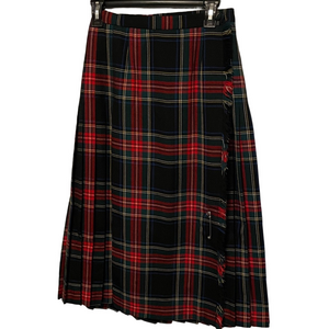 Women’s Vintage Highland Queen 100% Wool Black Stewart Tartan Kilt Size 10